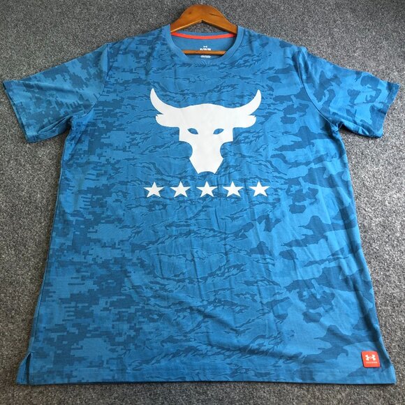 Under Armour Shirt Mens Extra Large Blue Camo Flag Project Rock Brahma Bull - Picture 1 of 10